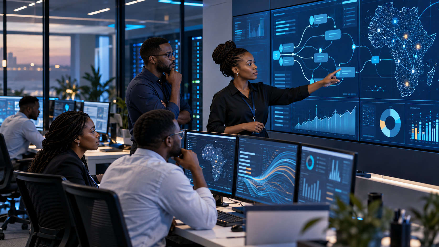 Equipa a trabalhar com inteligência artificial e dados